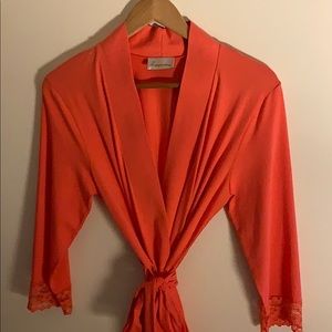 Najerika Loungewear Robe-Coral-French Lace Cuffs